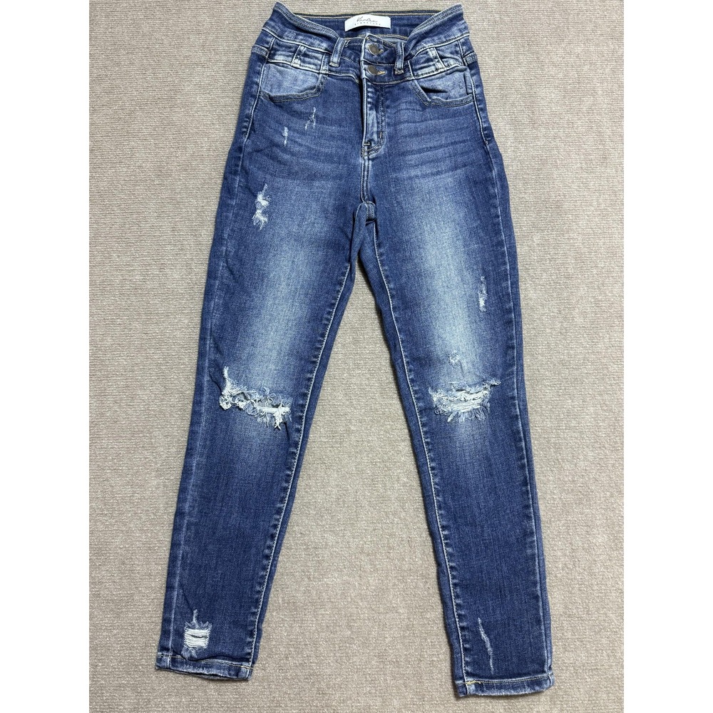 KanCan‎ Signature Jeans Womens 25 Blue Distressed High Rise Skinny Raw Hem Denim